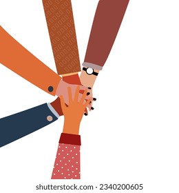 different races raised up Hands teamwork community