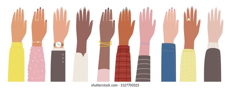  Different races, different styles of hands. flat design style minimal vector illustration.