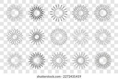 Different radial sunburst design. Set of sunbeam emblem