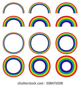 Different rainbow shapes. Set of 12 element.