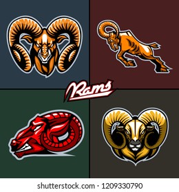 Different ram heads. Cartoon style.