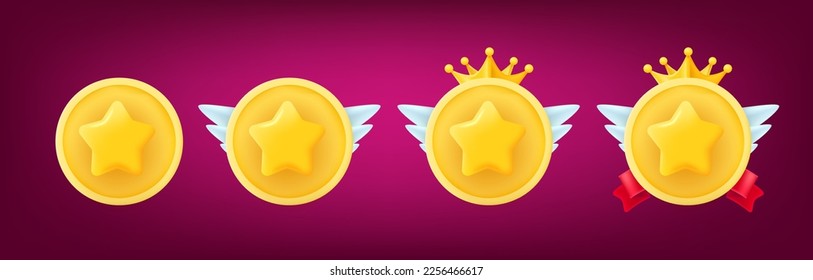Distintos emblemas con estrellas. Colección de insignias de logro de juegos. 3.ª cliparte vectorial