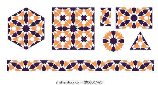 Different rapports of Geometric Islamic Pattern for decoration greeting card or interior. Vector Illustration.