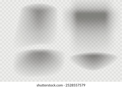 Sombra redonda realista diferente, formas suaves no fundo transparente. Conjunto de sombras circulares e elipses cinza. Ilustração vetorial.