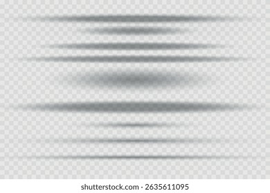 Different realistic round shadow, soft shapes on transparent background. Gray circular and ellipse shadows set. Vector illustration.