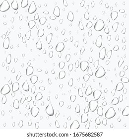 Different realistic transparent water drops. Glass bubble drop condensation surface on isolated background. Vector clean drop splash