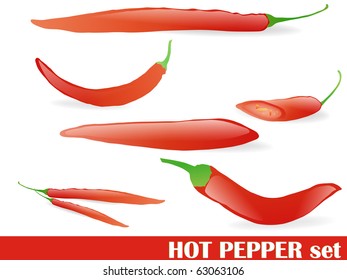 different red hot pepper set over white