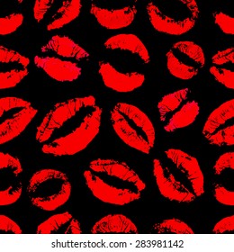 Different red lips prints seamless pattern on black background vector illustration