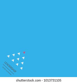 A different red paper planes flying lead from others. Business leadership minimalist concept.