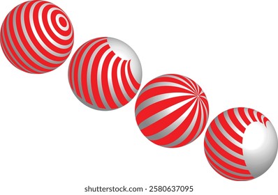 Different red and white ball-shaped line patterns on a white background. The line patterns on each ball vary, creating an interesting and dynamic visual effect.