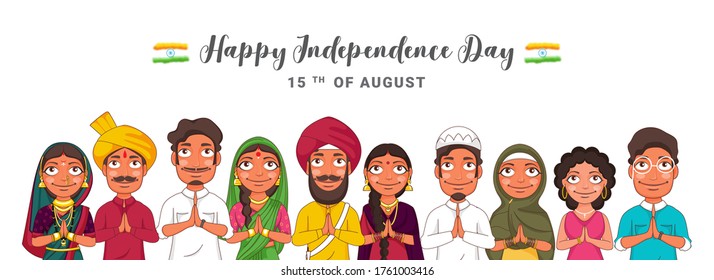 Different Religion People Doing Namaste (Welcome) Show Unity In Diversity Of India For 15th August, Happy Independence Day Celebration.