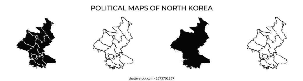 Different representations of North Koreas political boundaries illustrate the changing divisions over various periods. Each map highlights distinct territorial configurations.