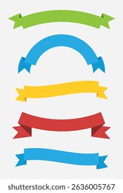 Different retro ribbons set. Icons collection on white background. Curved textile symbols. Flat vector isolated banners