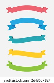 Different retro ribbons set. Icons collection on white background. Curved textile symbols. Flat vector isolated banners
