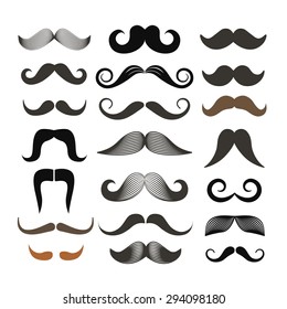 Different retro style moustache clip-art. Vector set isolated on white