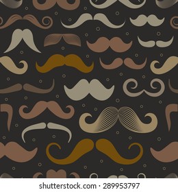 Different retro style moustache seamless pattern. Dark variation