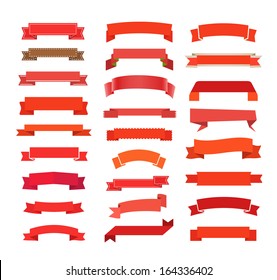 Different retro style red ribbons set isolated on white. Ready for a text