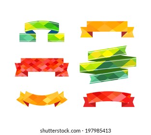 Different retro style red ribbons set isolated on white. Ready for a text