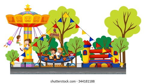 Different rides at the carnival illustration