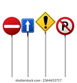 Different road sign boards vector design on white background