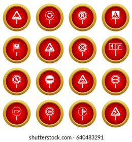 Different road signs icon red circle set isolated on white background