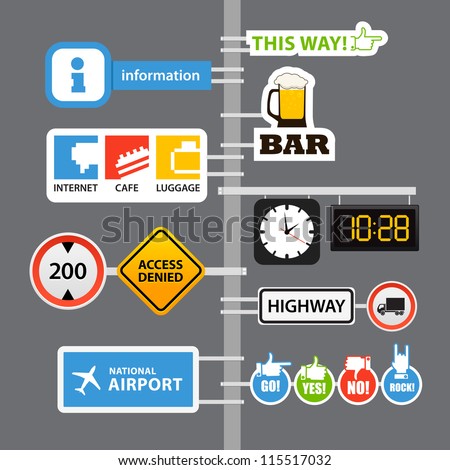 Different road signs on column