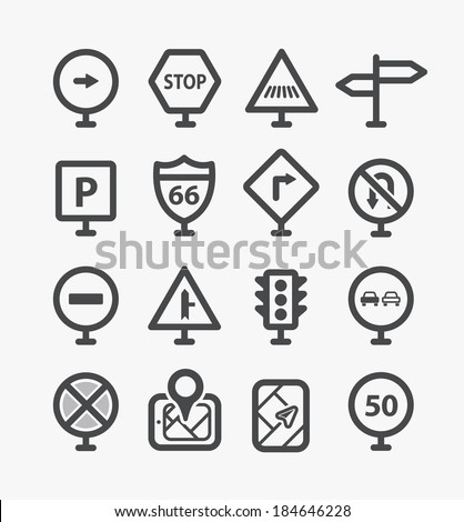 Different road signs set with rounded corners. Design elements