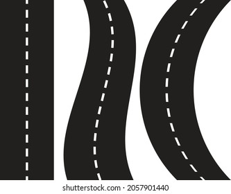 Diferentes carreteras autopistas de carretera recta retorcidas aisladas en un fondo blanco