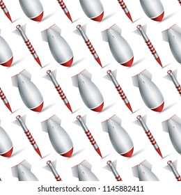 Different Rockets On White Field. Seamless Military Pattern. Vector illustration With Missiles. Concept Art