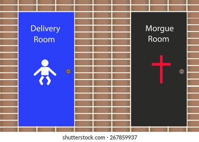 Different room of birth and death.Vecctor illustration