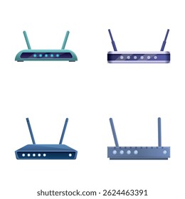 Different router icons set cartoon vector. Wireless wi fi router. Electronic device