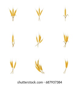 Different rye icons set. Cartoon set of 9 different rye vector icons for web isolated on white background