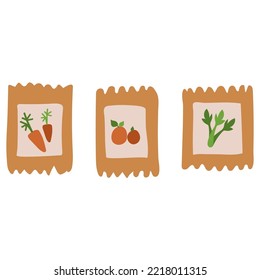 Diferentes bolsitas de semillas aisladas en fondo blanco. ilustración vectorial.