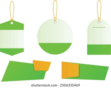 Different sale green ribbons flat icon set. Price badges, special offer labels and discount stickers isolated vector illustration collection. Promotion templates and design elements concept