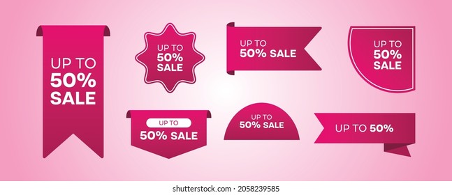 Different Sale Red Ribbons Flat Icon Set Collection