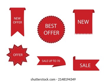 Different sale Red ribbons flat icon set