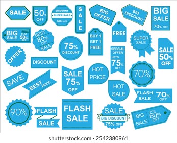 Different sale tags and Labels for Social media and Marketing, editable vector file, beautiful Art with plain white background and different size, Amazing Art, Sky blue Color Art decorated