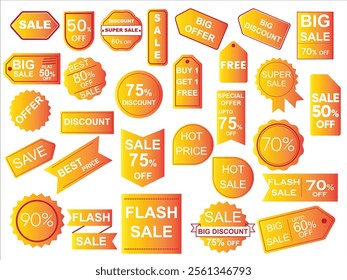 Different sale tags and Labels for Social media and Marketing, editable vector file, beautiful Art with plain white background and different size, Amazing Art, yellow gradient Color Art decorated