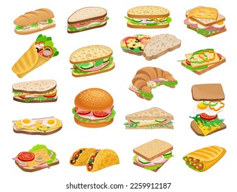 Verschiedene Sandwiches mit verschiedenen Füllungen und Füllungen Big Vector Set