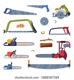 Different Saw with Tough Blade with Hard Toothed Edge Vector Set