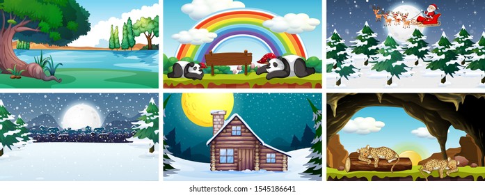 Different scene of nature illustration
