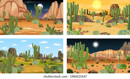 Different scenes with desert forest landscape illustration