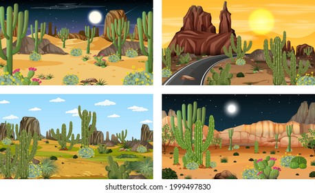 Different scenes with desert forest landscape illustration