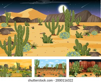 Different scenes with desert forest landscape illustration