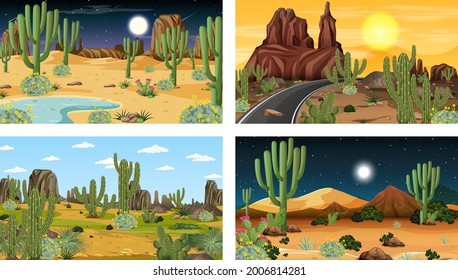 Different scenes with desert forest landscape illustration
