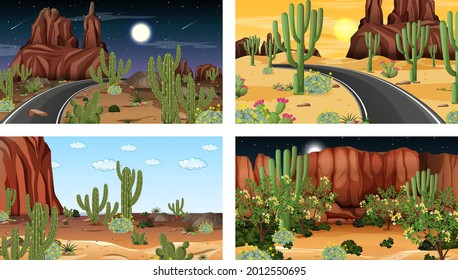 Diferentes escenas con ilustraciones del paisaje forestal del desierto
