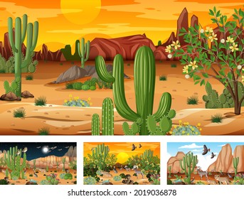 Diferentes escenas con ilustraciones del paisaje forestal del desierto