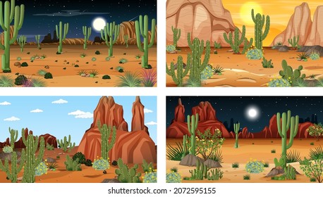 Different scenes with desert forest landscape illustration