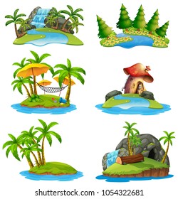 Different scenes of islands illustration