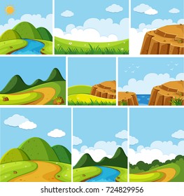 Diferentes escenas de la ilustración de la naturaleza
